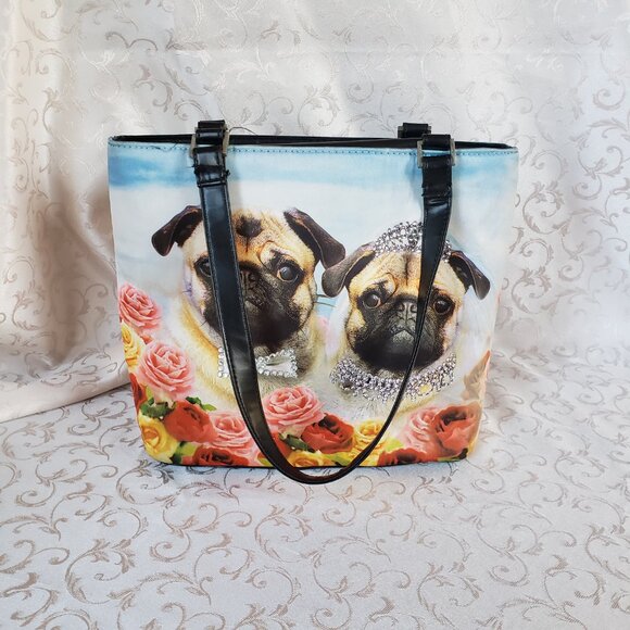 Pugs & Roses Rhinestone studded handbag. Bride and groom couple - Picture 2 of 13